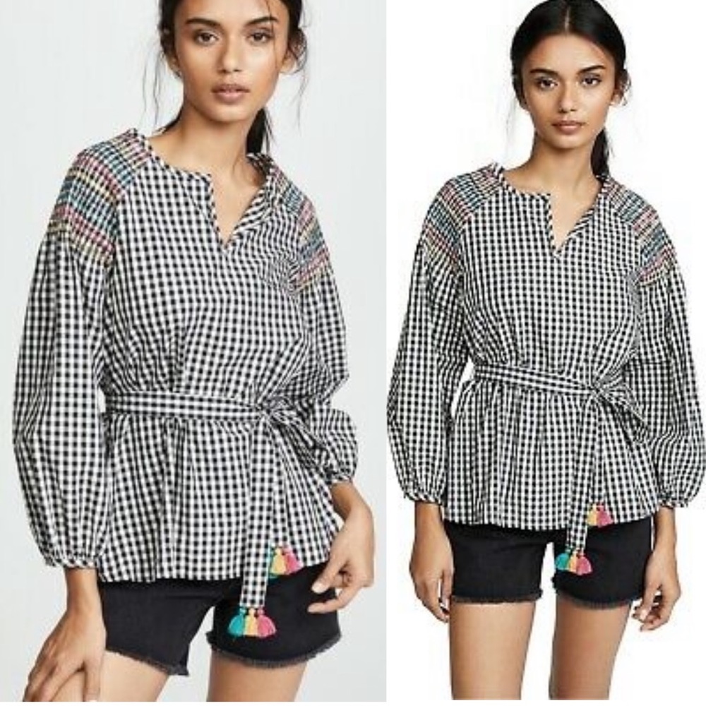 MADEWELL TOP Black/White Checked Smocked Gingham